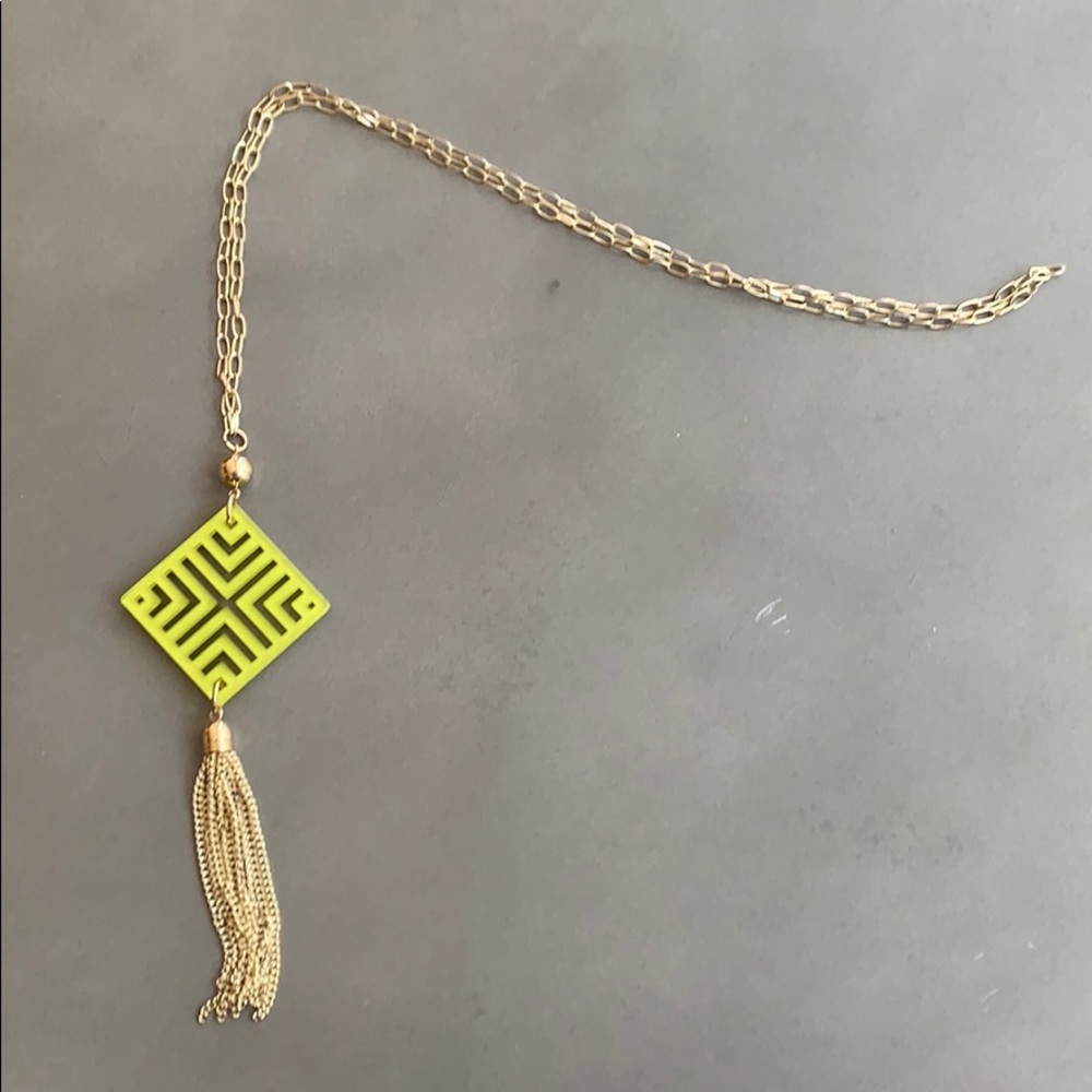 Long Fashion Necklace - Lime Green & Gold